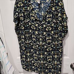 Pure Energy Navy Floral-Print V-Neck Tunic